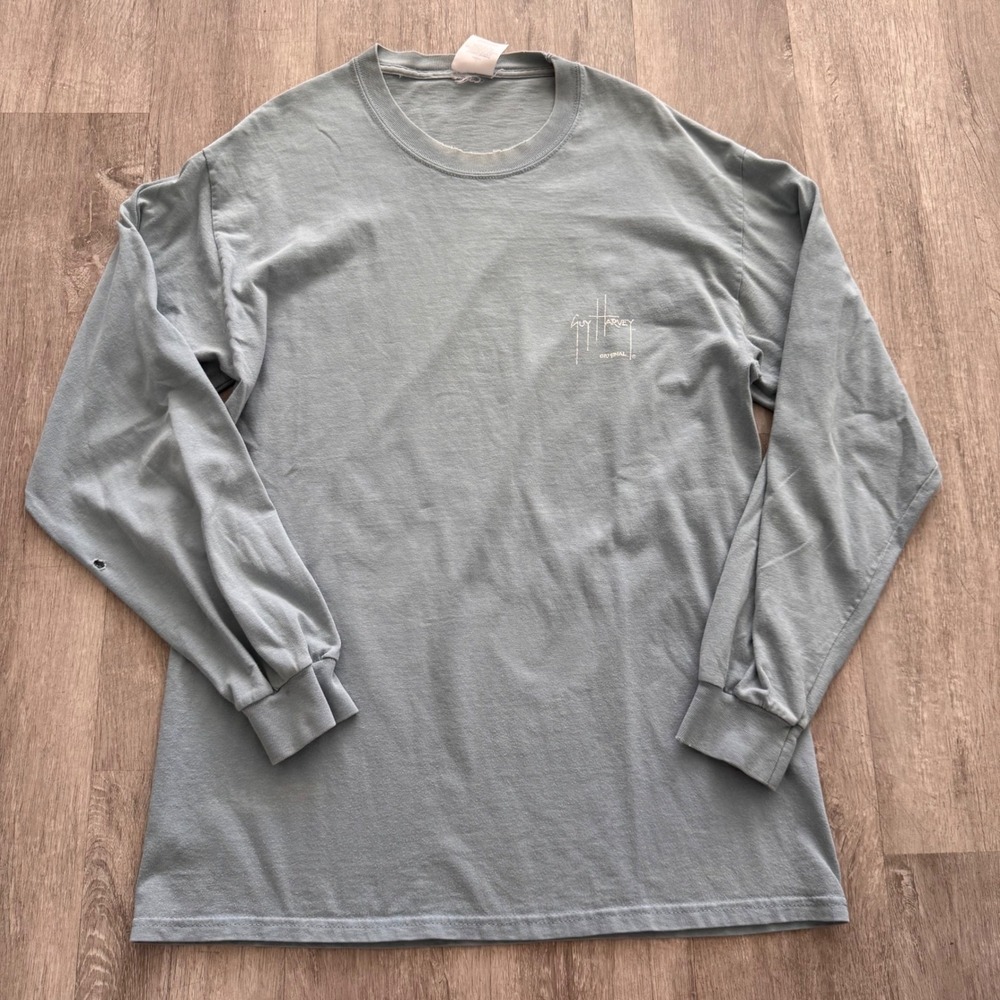 Vintage Guy Harvey Mens Long Sleeve Graphic Fishing T-Shirt Blue Gray Size M